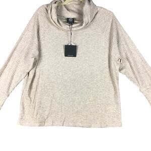 Bobeau Women's Medium Cowl Neck Waffle Knit Pullover Top Brown Heather NWOT